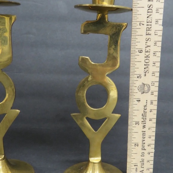 1995 Solid Brass International Silver Co Joy Christmas Candle Set Holiday - Picture 7 of 10